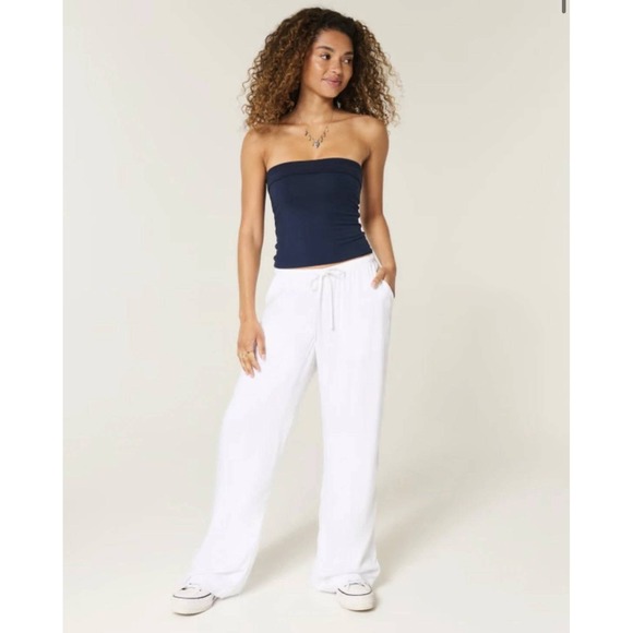 Hollister Womens XS Linen Blend Pants Pull On Baggy Wide Leg Beige 356F2681 - Picture 10 of 10